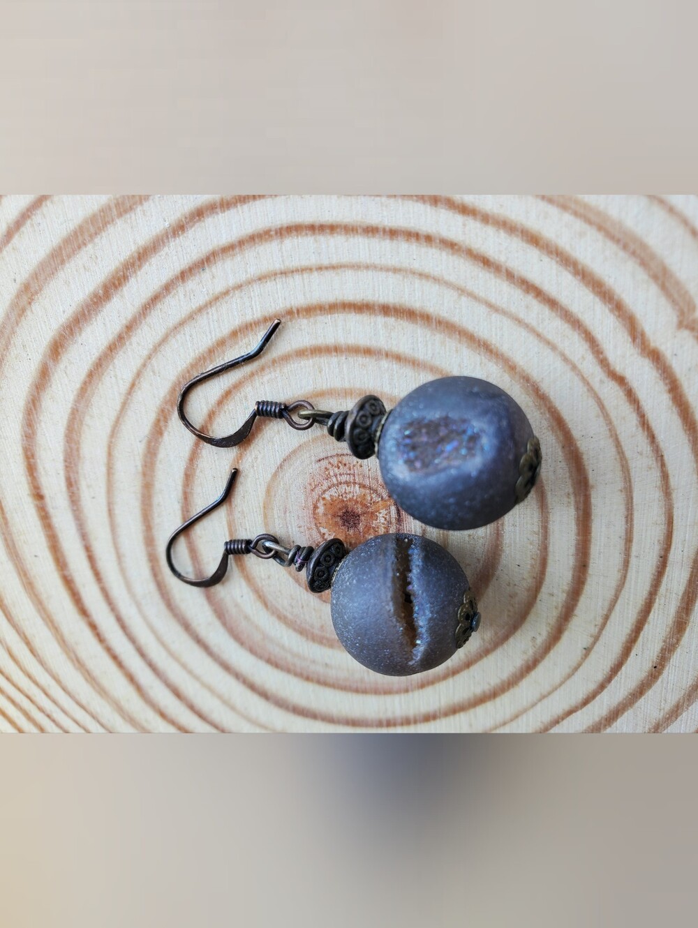 Vtg. RARE Basalt Drop Earrings - Picture 5 of 7